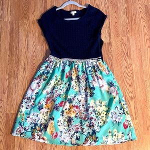 Floral Spring Garden Dress Navy Green